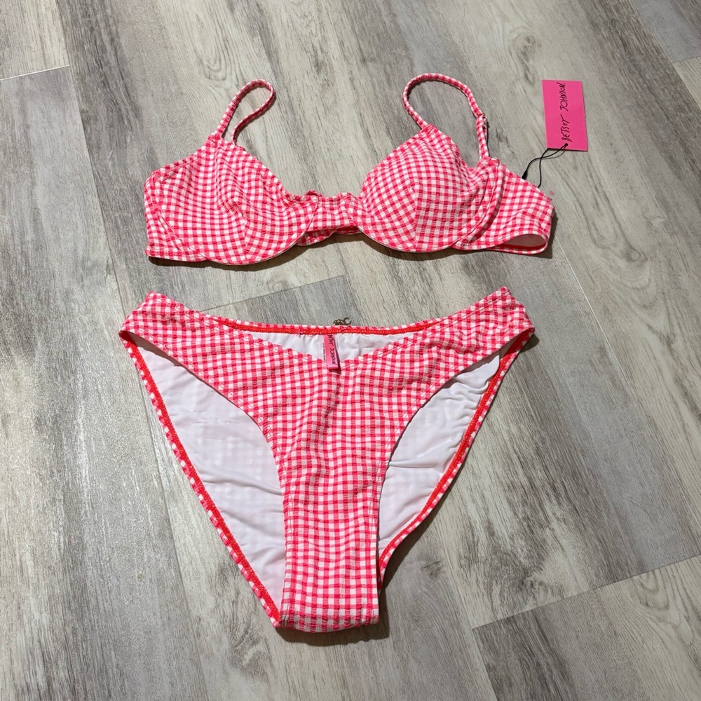 Betsey Johnson Pink Gingham Plaid Bikini XL NWT - Picture 2 of 8